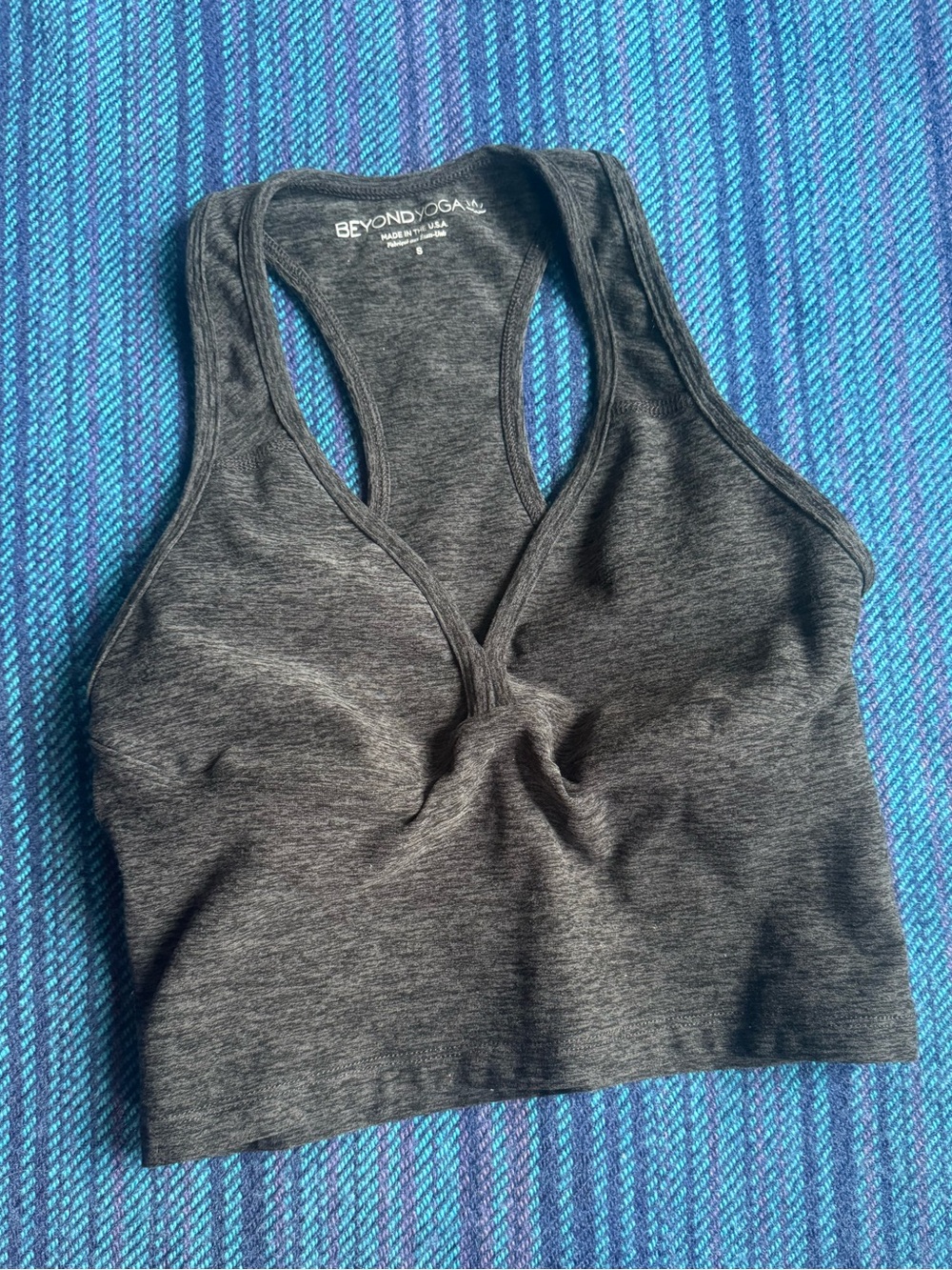 Beyond Yoga Heather Charcoal V-Neck Racerback Crop Top